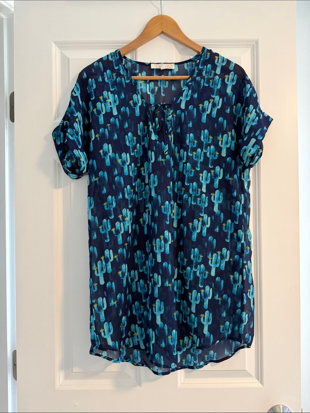 Francesca's Collections Navy Coverup Tunic with Teal Cactus Print
